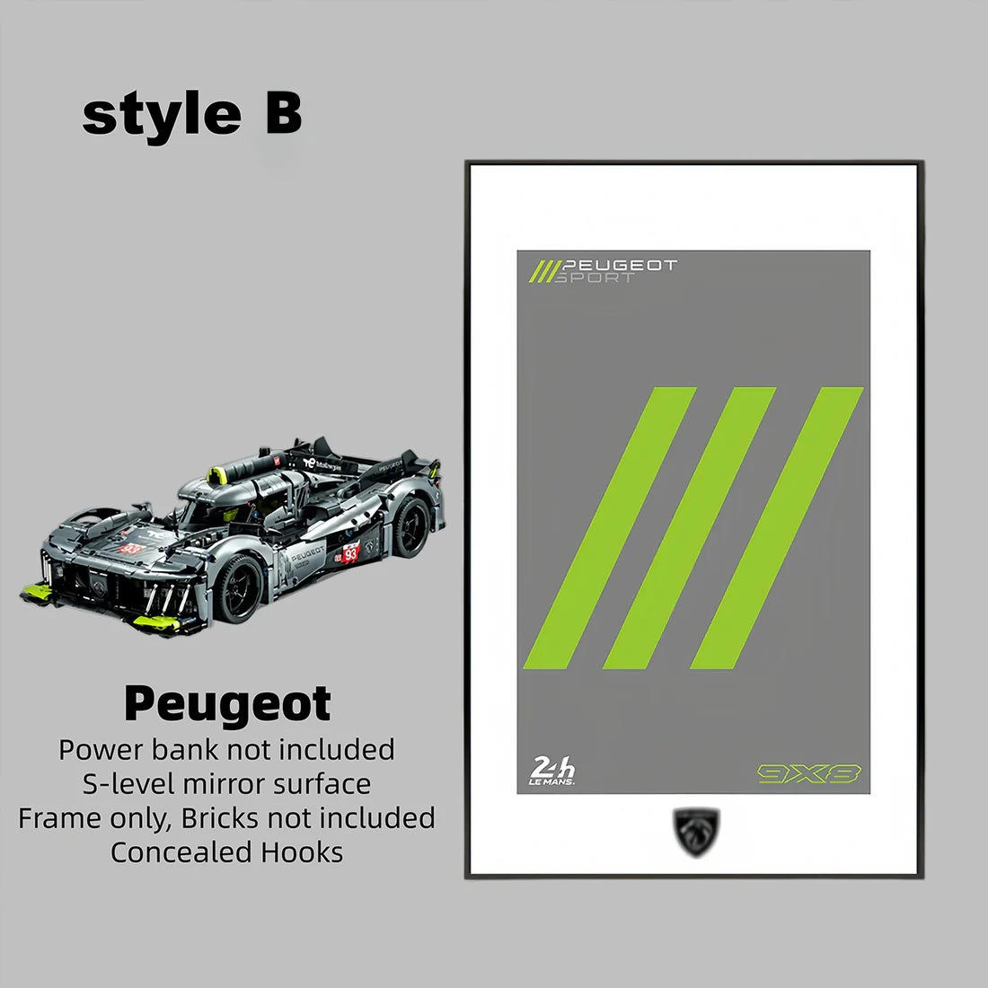 Wall Display Frame for LEGO® Technic™ 42156 Peugeot 9X8 (Model Not Included)