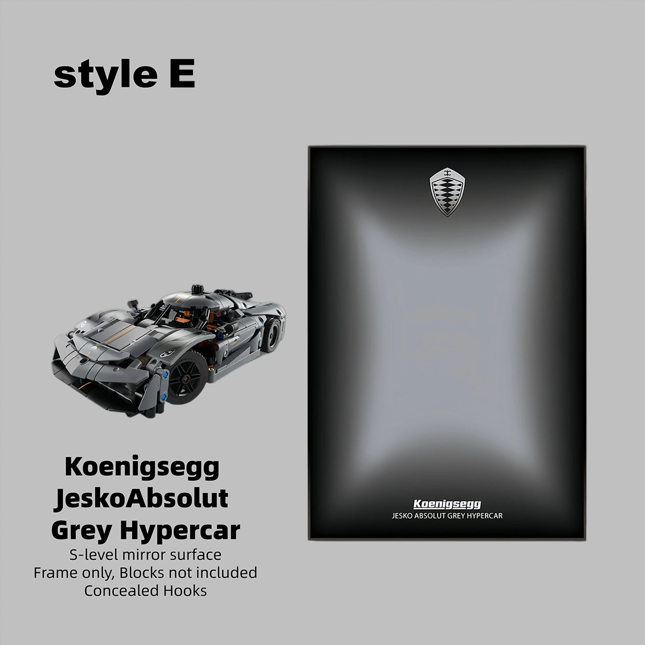 Wall Display Frame For LEGO® TECHNIC™ Koenigsegg Jesko Absolut Grey Hypercar MID-SIZE CAR 42173 (Model Not Included)