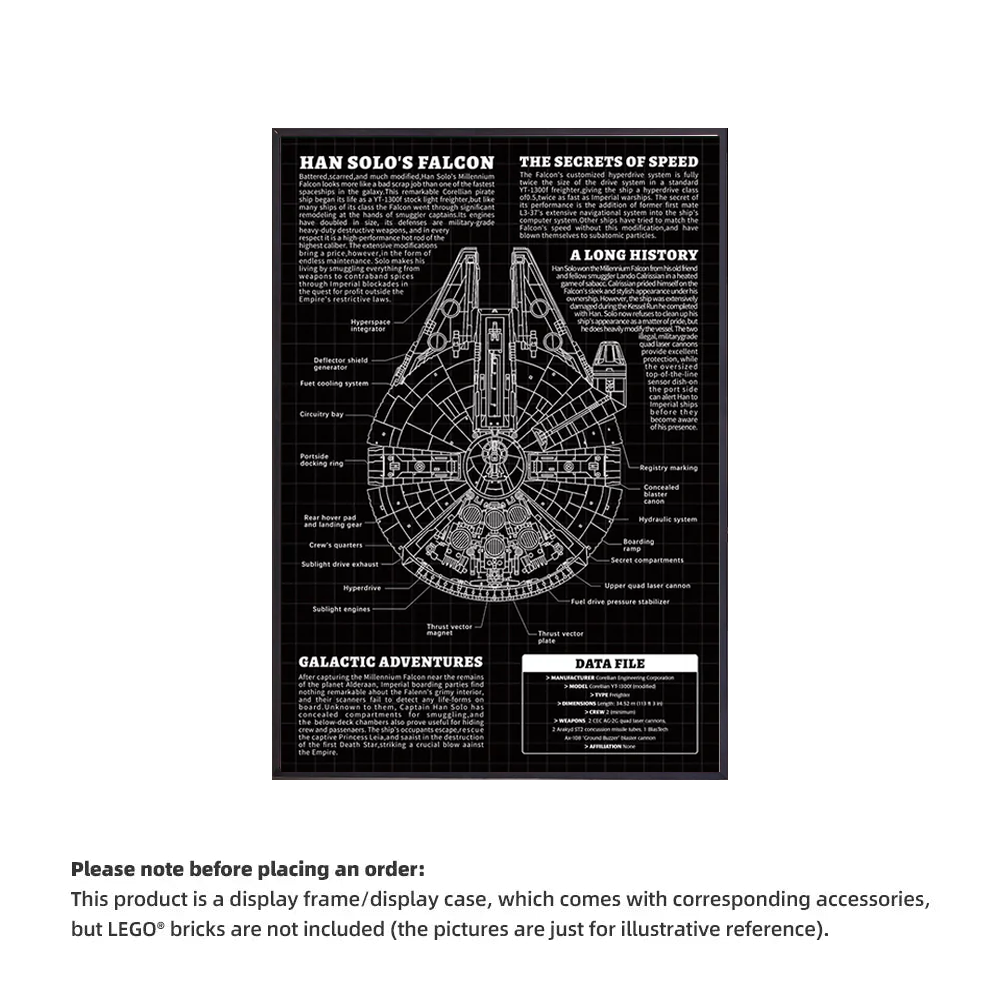Wall Display frame for LEGO® Star Wars™ 75375 Millennium Falcon™(Model Not Included)