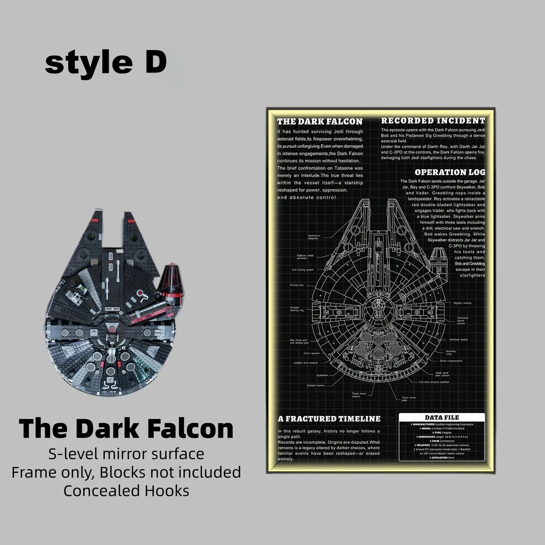 Display frame for LEGO® STAR WARS™ Dark Millennium Falcon 75389(Model Not Included)