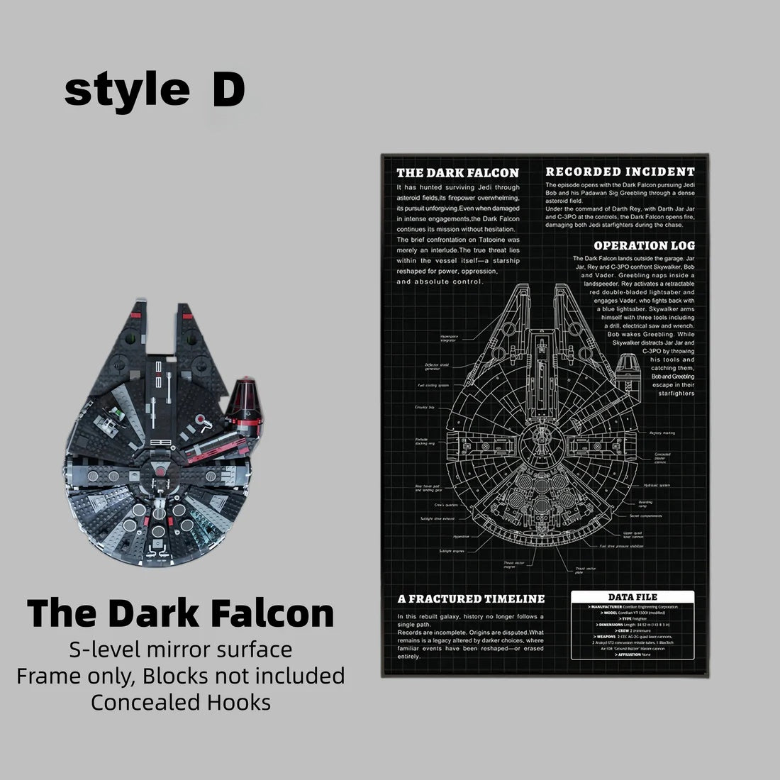 Display frame for LEGO® STAR WARS™ Dark Millennium Falcon 75389(Model Not Included)