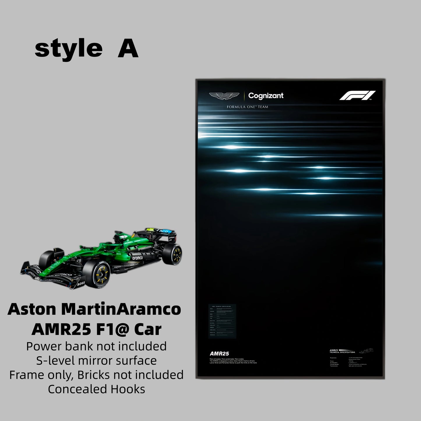 Wall Display Frame For LEGO Technic F1 42240 Aston Martin AMR25(Model not included)