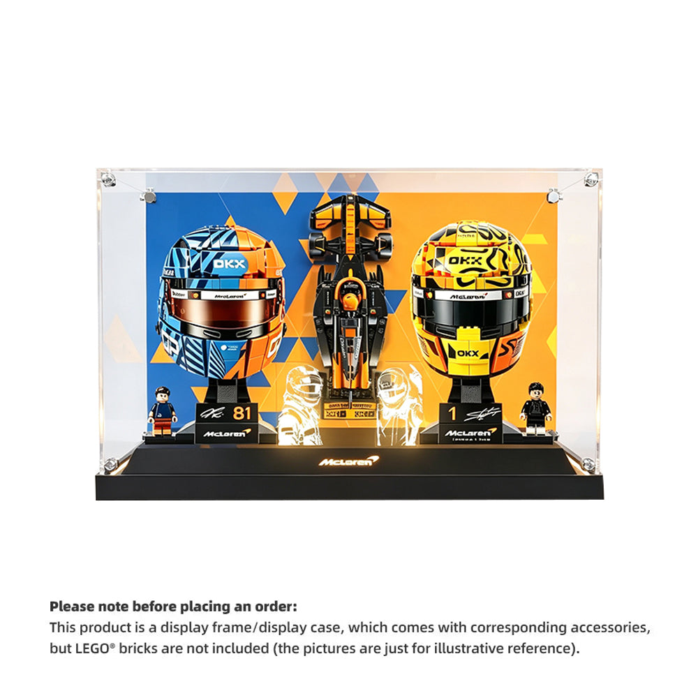 Display Case with LED Light Base for LEGO® Editions F1 Helmets – Lando Norris & Oscar Piastri (43023 & 43017 & 77251)