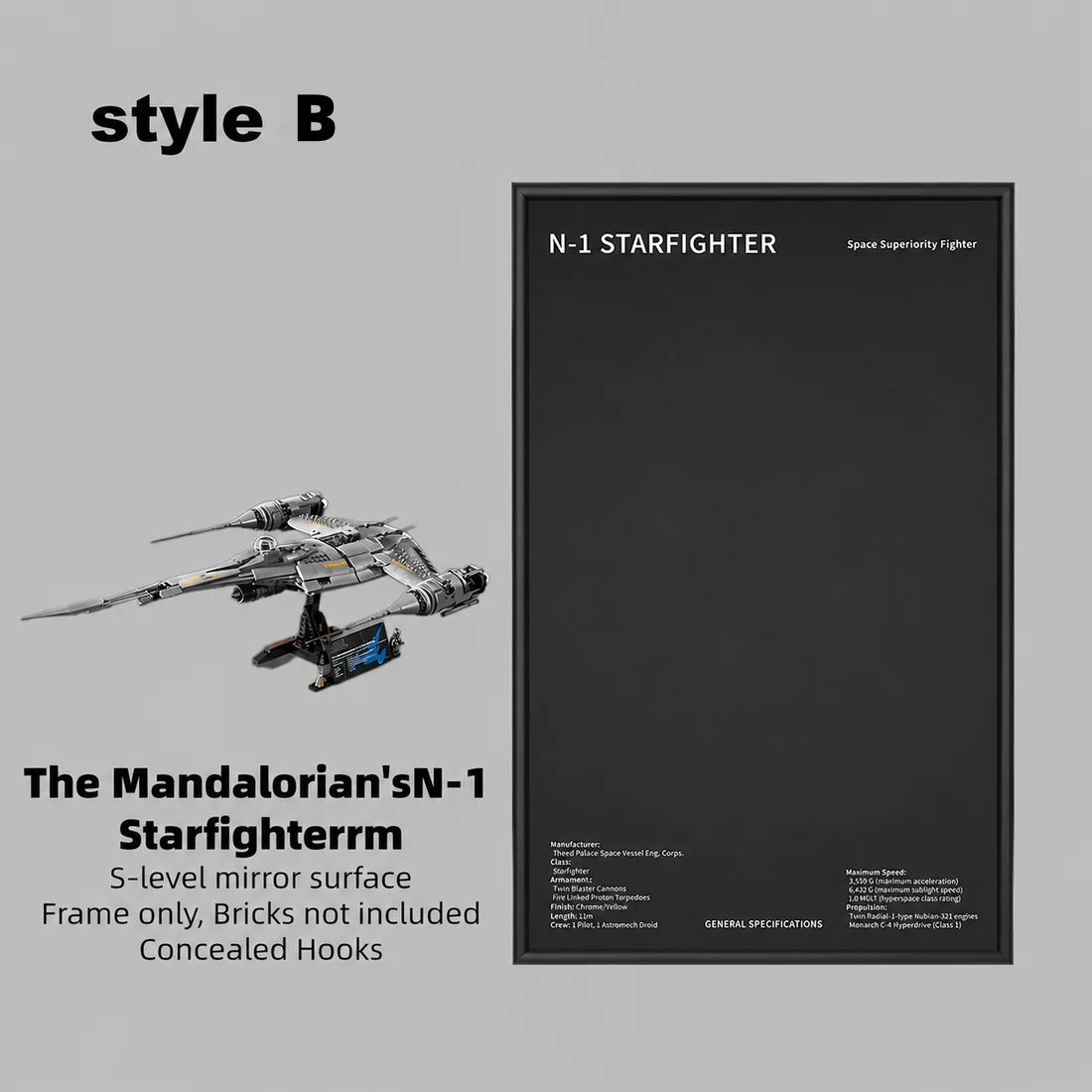 Wall Display Frame For LEGO® STAR WARS™ 75442 The Mandalorian's N1 Starfighter™ (Model Not Included)
