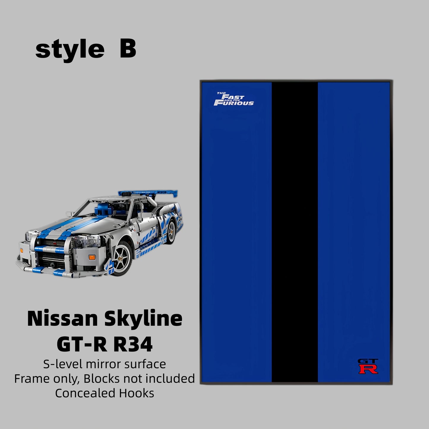 Wall Display Frame For LEGO® TECHNIC 42210 2 FAST 2 FURIOUS NISSAN SKYLINE GT-R (R34) CAR(Model Not Included)