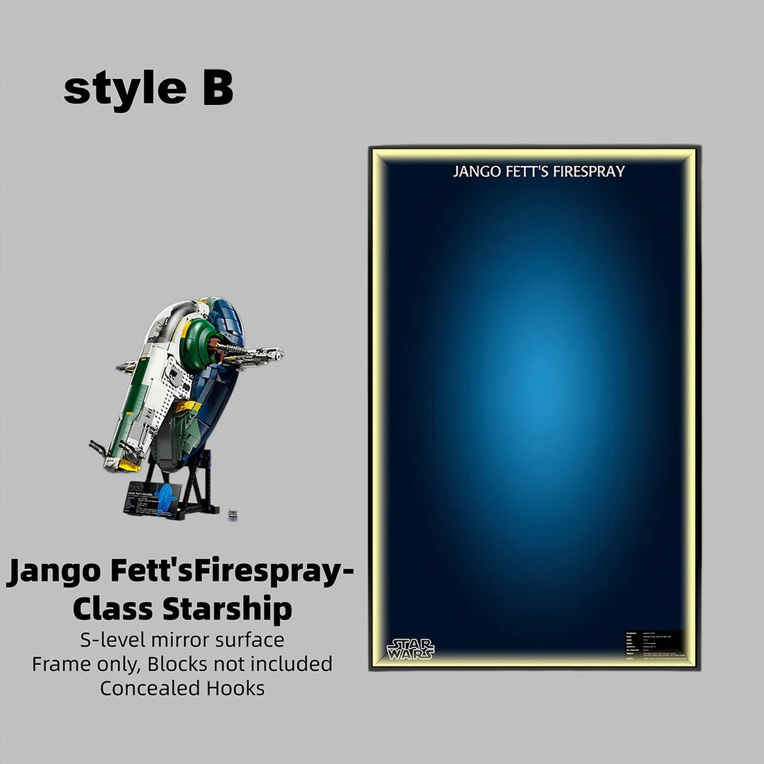 Wall Display frame for LEGO® STAR WARS™ 75409 Jango Fett's Firespray-Class Starship(Model Not Included)