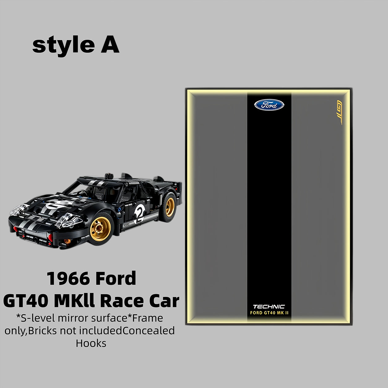 Wall Display Frame for LEGO® Technic™ 1966 Ford GT40 MKII Race Car Mid-Size Car 42223(Model Not Included)