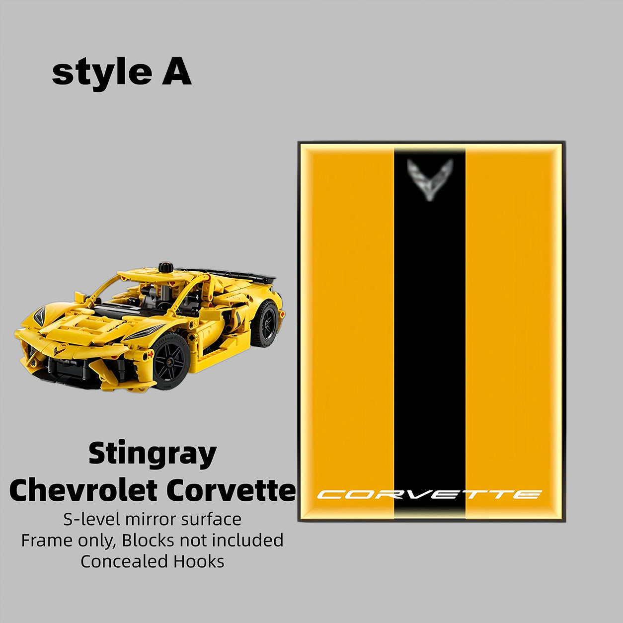 Wall Display Frame For LEGO® TECHNIC™ Chevrolet Corvette Stingray Mid-Size Car 42205 (Model Not Included)