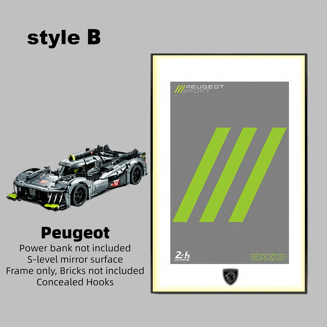 Wall Display Frame for LEGO® Technic™  42156 Peugeot 9X8 (Model Not Included)