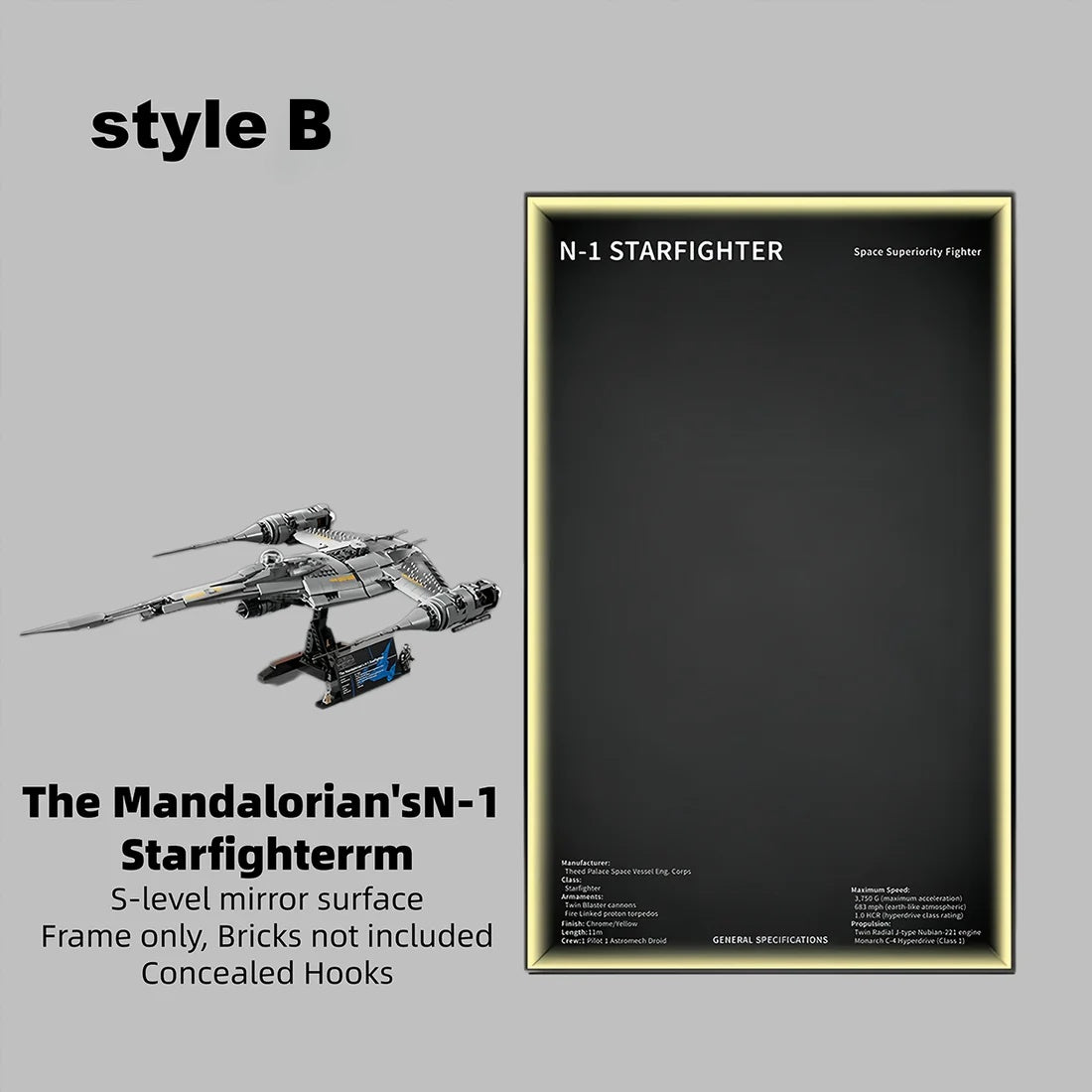 Wall Display Frame For LEGO® STAR WARS™ 75442 The Mandalorian's N1 Starfighter™ (Model Not Included)