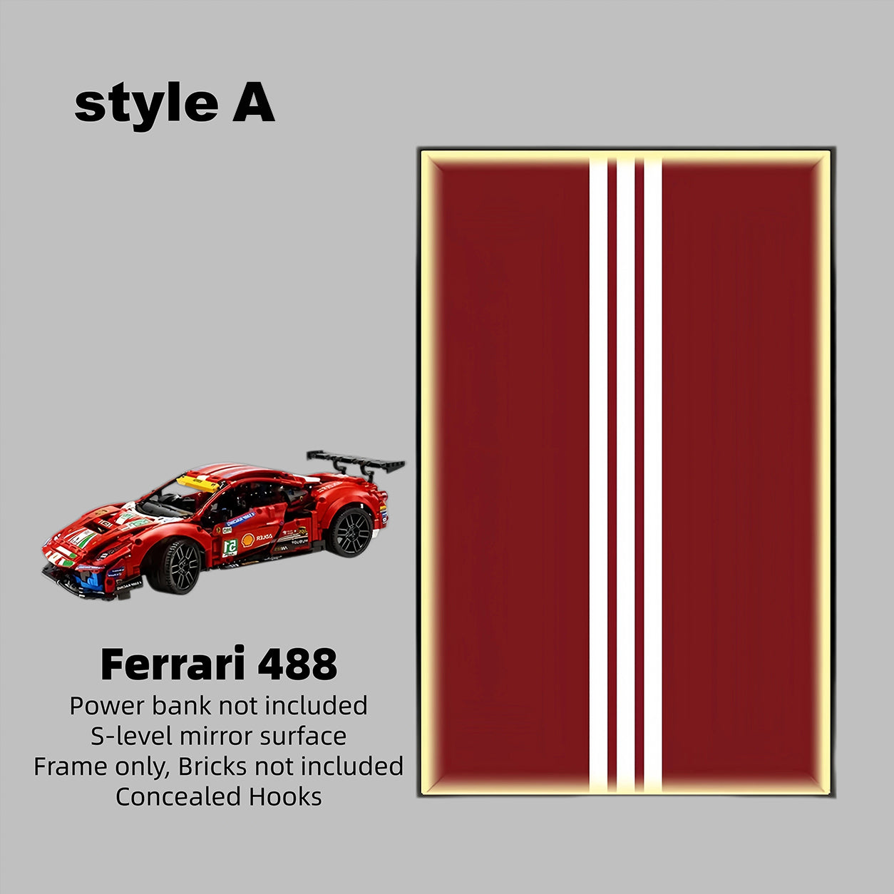 Car Display Wall Frame for LEGO® TECHNIC™ Ferrari 488 42125.(Model Not Included)