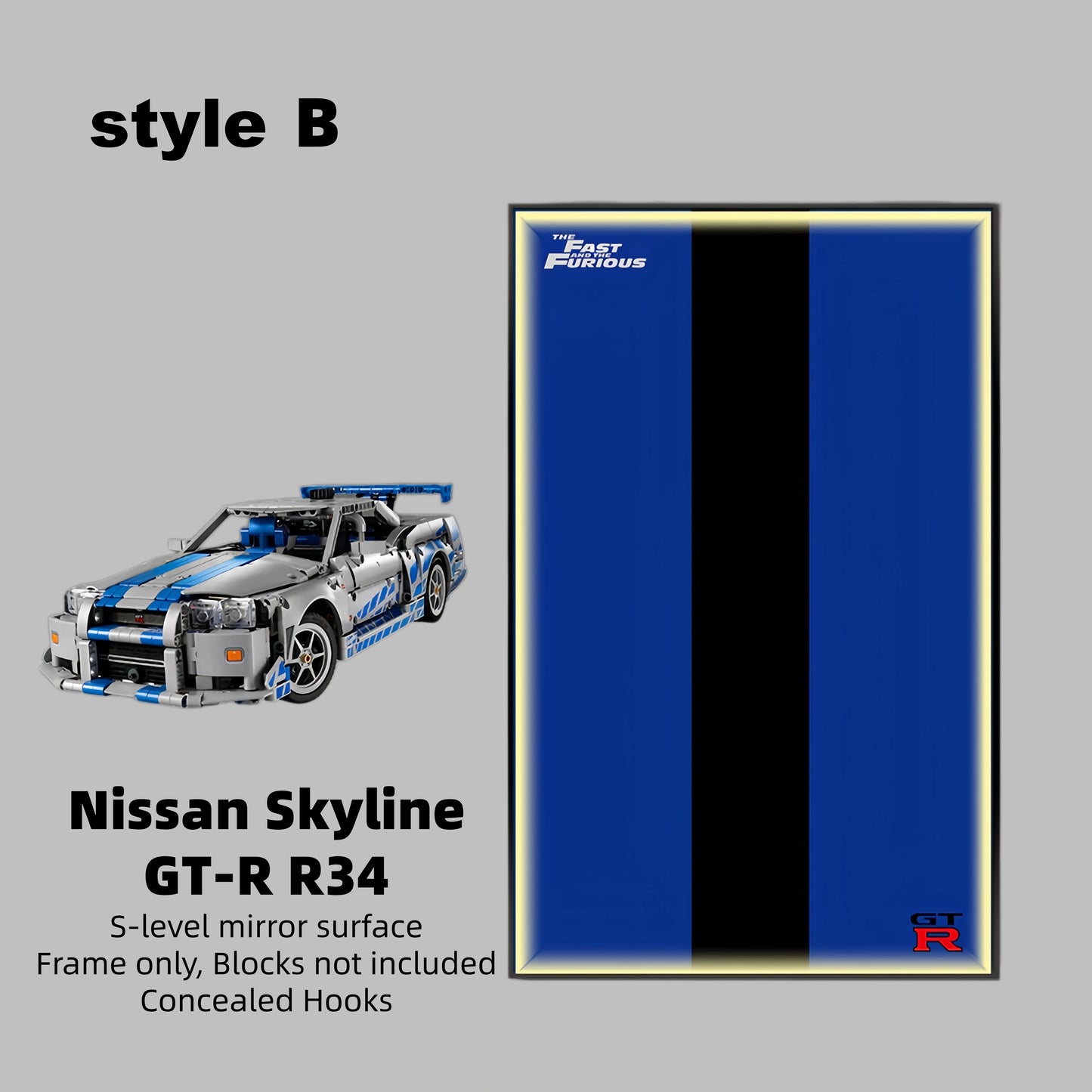 Wall Display Frame For LEGO® TECHNIC 42210 2 FAST 2 FURIOUS NISSAN SKYLINE GT-R (R34) CAR(Model Not Included)
