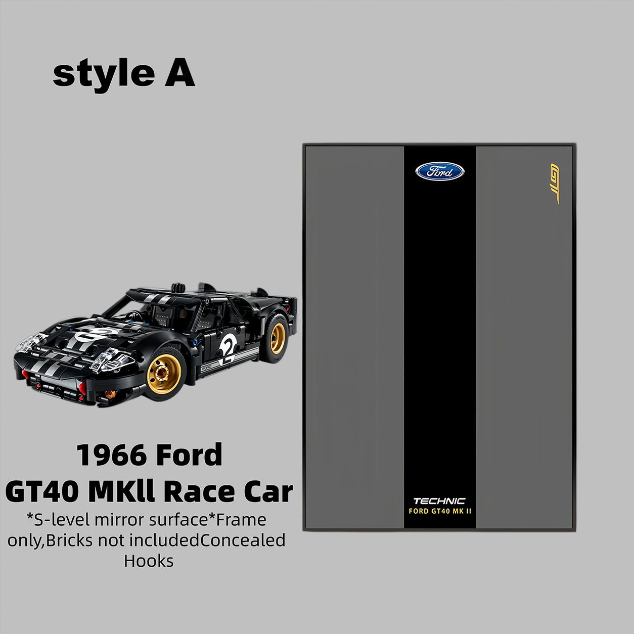 Wall Display Frame for LEGO® Technic™ 1966 Ford GT40 MKII Race Car Mid-Size Car 42223(Model Not Included)
