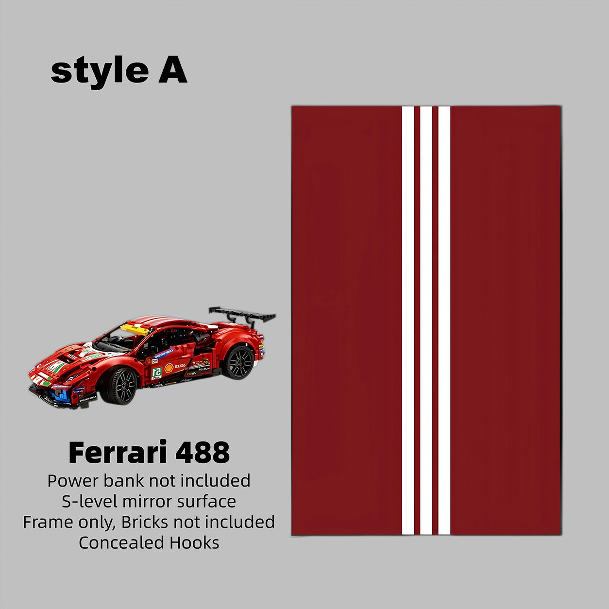 Car Display Wall Frame for LEGO® TECHNIC™ Ferrari 488 42125.(Model Not Included)