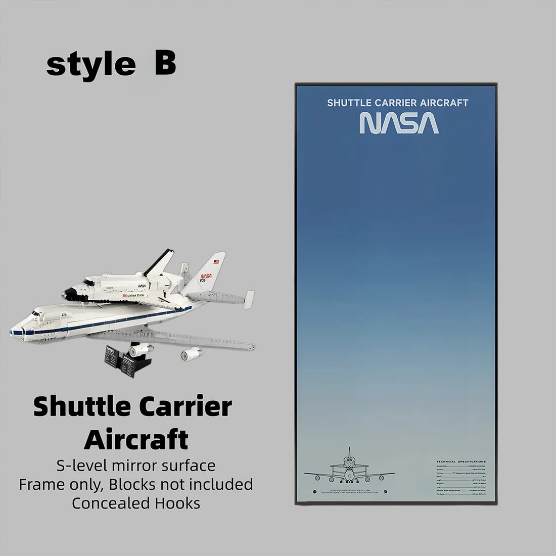 Wall Display Frame for LEGO® ICONS  Shuttle Carrier Aircraft 10360 (Model Not Included)