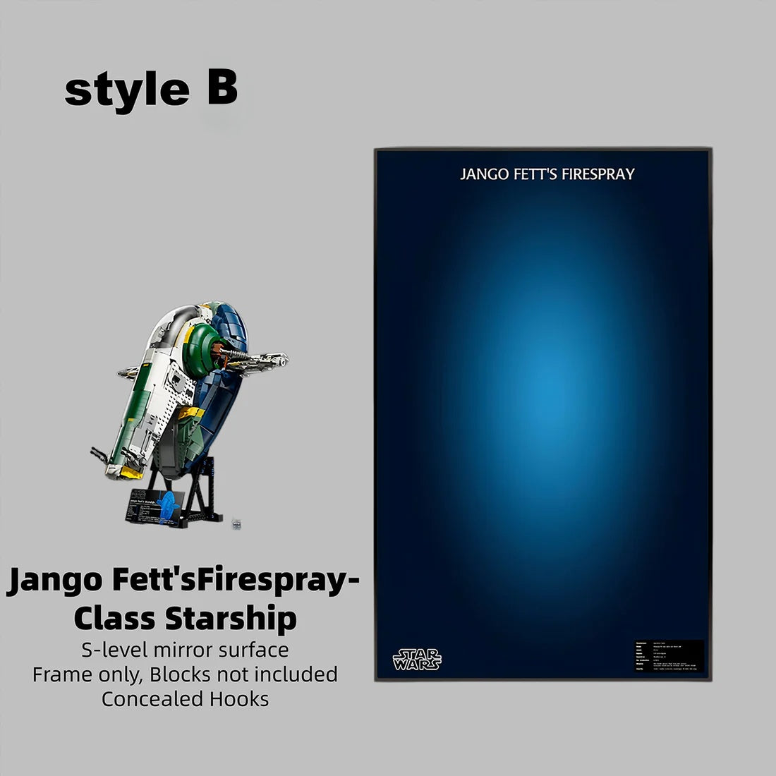 Wall Display frame for LEGO® STAR WARS™ 75409 Jango Fett's Firespray-Class Starship(Model Not Included)
