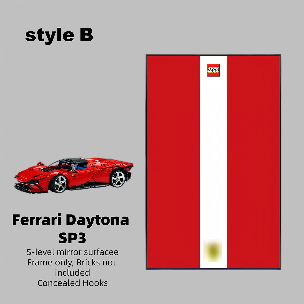 Wall Display Frame For LEGO® Technic™ Supercar Ferrari SP3 42143. （Car not included）