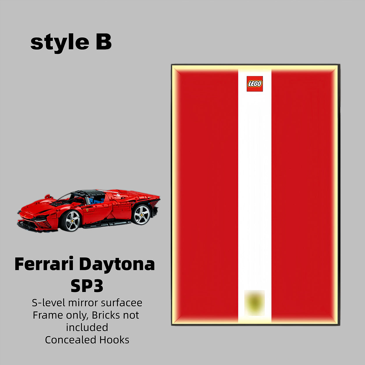 Wall Display Frame For LEGO® Technic™ Supercar Ferrari SP3 42143. （Car not included）