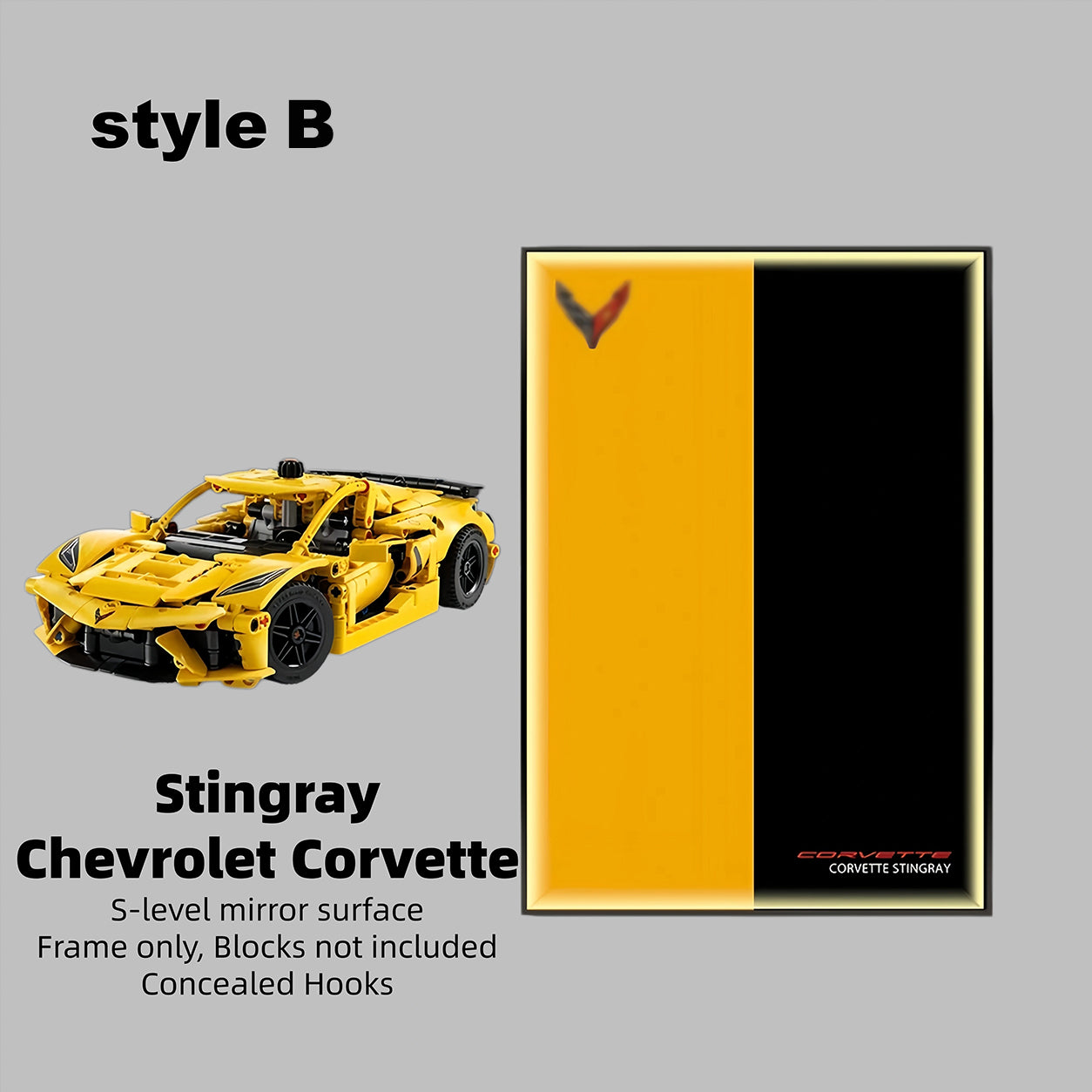 Wall Display Frame For LEGO® TECHNIC™ Chevrolet Corvette Stingray Mid-Size Car 42205 (Model Not Included)