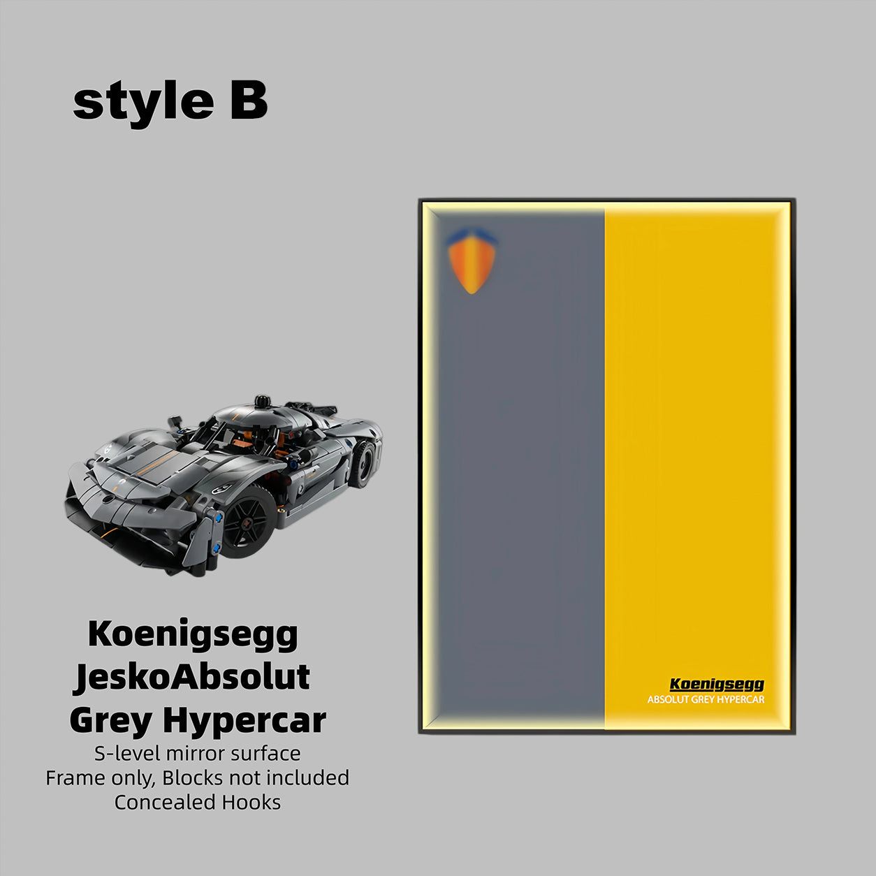 Wall Display Frame For  LEGO® TECHNIC™ Koenigsegg Jesko Absolut Grey Hypercar MID-SIZE CAR 42173 (Model Not Included)