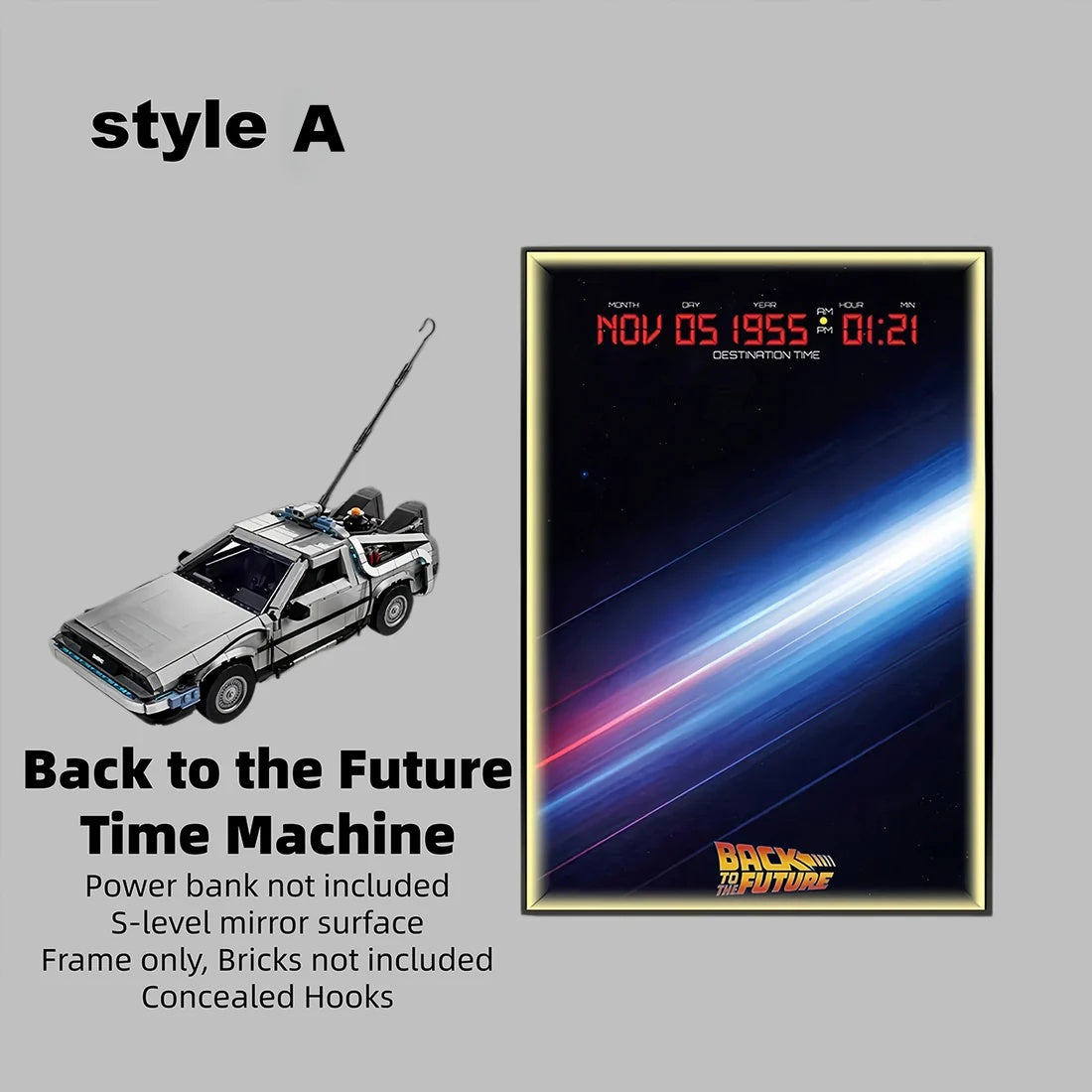 Wall Display frame for LEGO® ICONS™ 10300 Back to the Future Time Machine(Model Not Included)