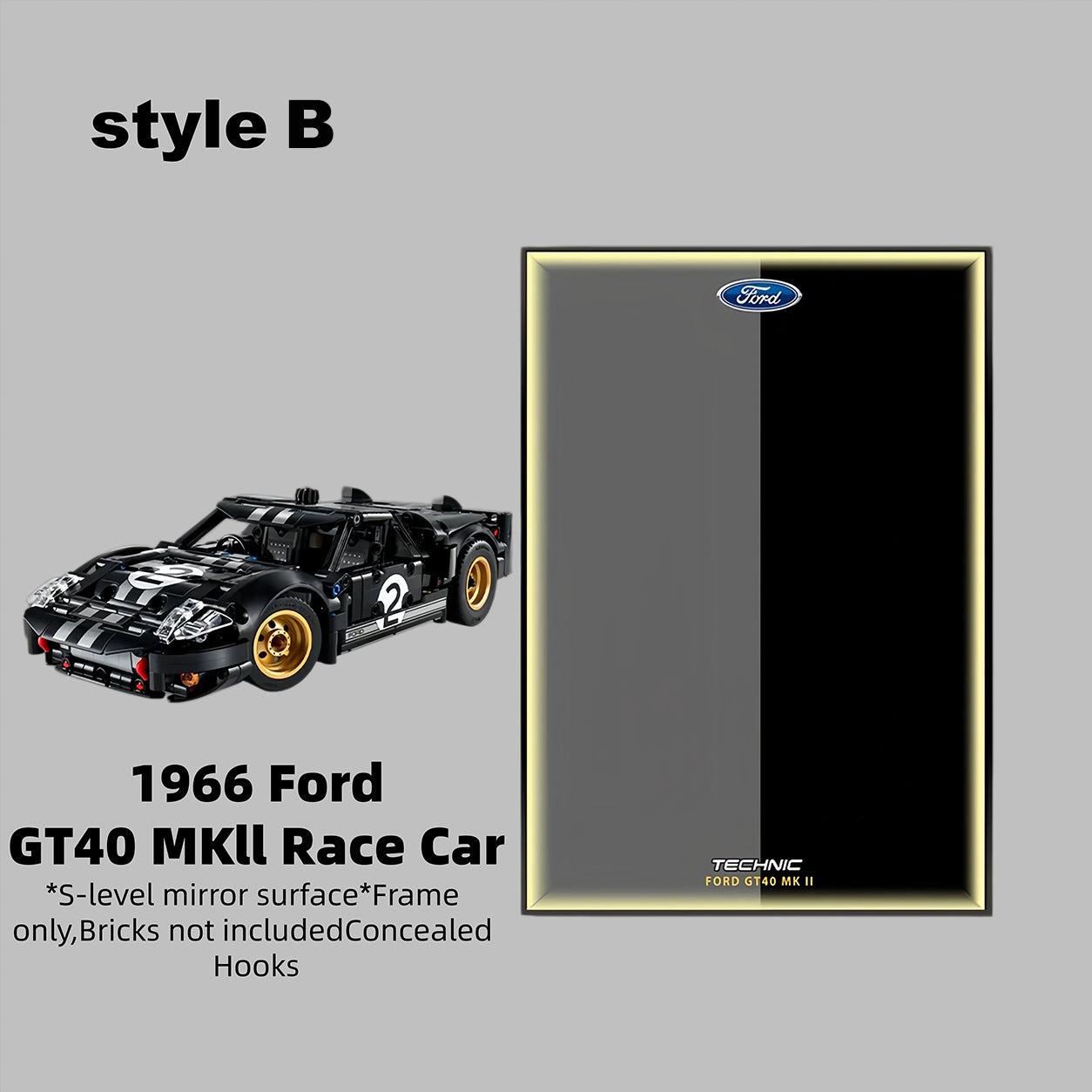 Wall Display Frame for LEGO® Technic™ 1966 Ford GT40 MKII Race Car Mid-Size Car 42223(Model Not Included)