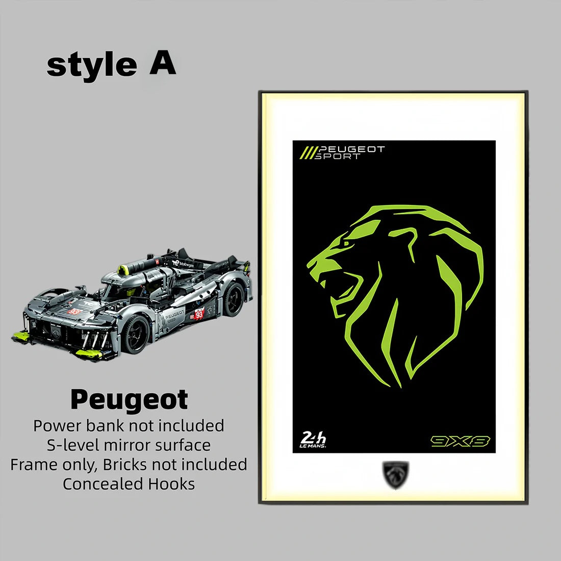 Wall Display Frame for LEGO® Technic™  42156 Peugeot 9X8 (Model Not Included)