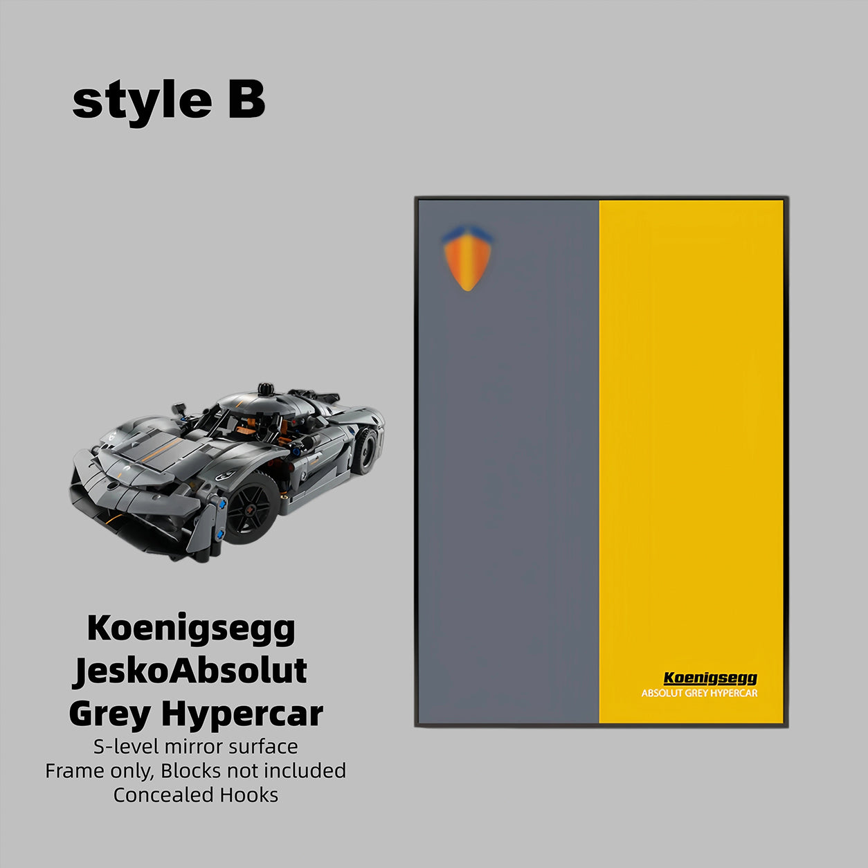 Wall Display Frame For  LEGO® TECHNIC™ Koenigsegg Jesko Absolut Grey Hypercar MID-SIZE CAR 42173 (Model Not Included)