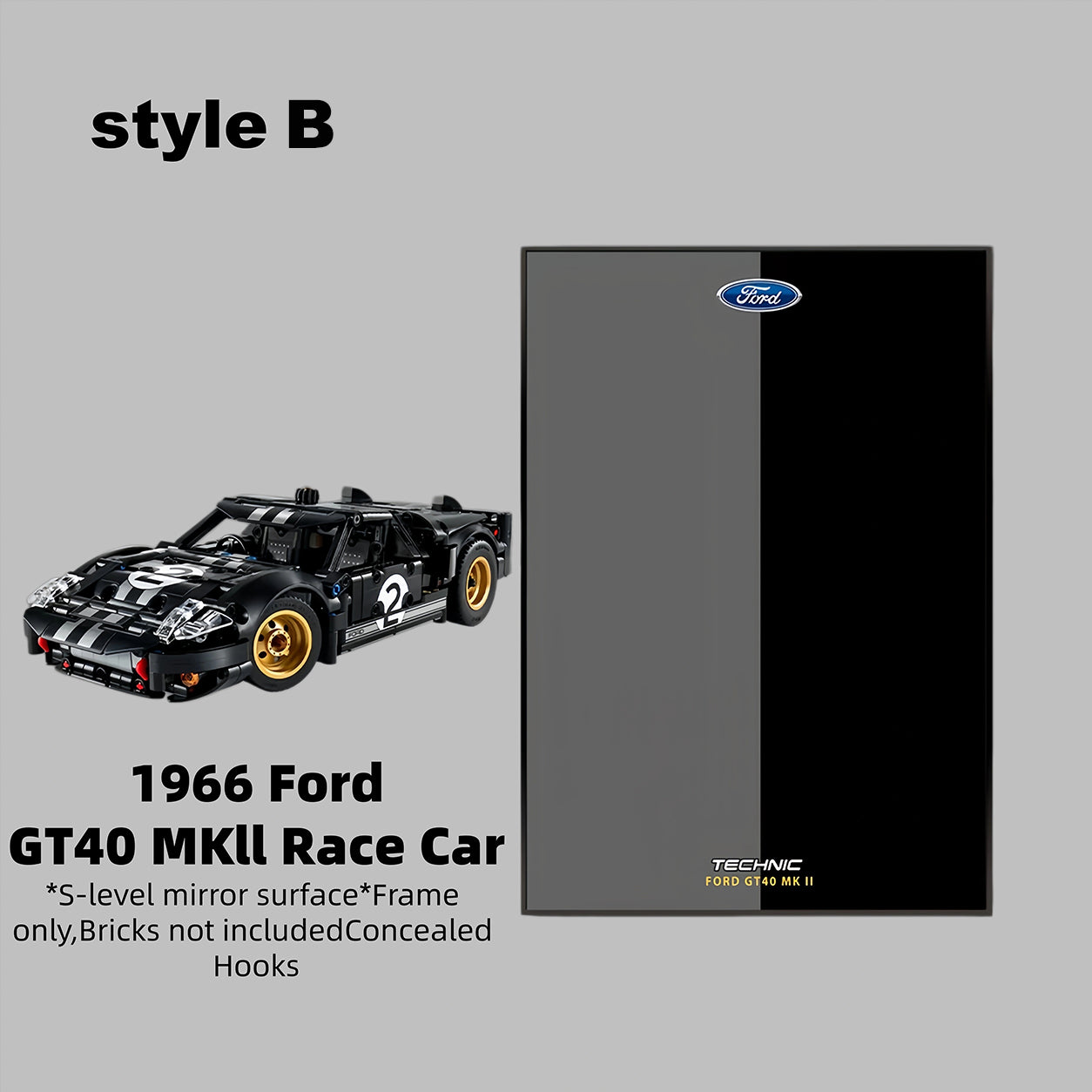 Wall Display Frame for LEGO® Technic™ 1966 Ford GT40 MKII Race Car Mid-Size Car 42223(Model Not Included)