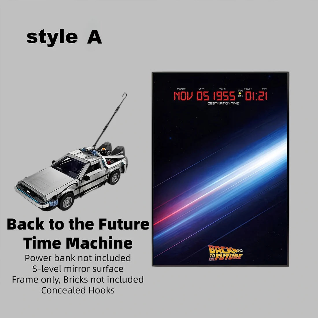 Wall Display frame for LEGO® ICONS™ 10300 Back to the Future Time Machine(Model Not Included)