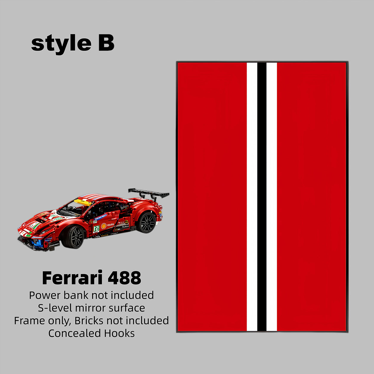 Car Display Wall Frame for LEGO® TECHNIC™ Ferrari 488 42125.(Model Not Included)