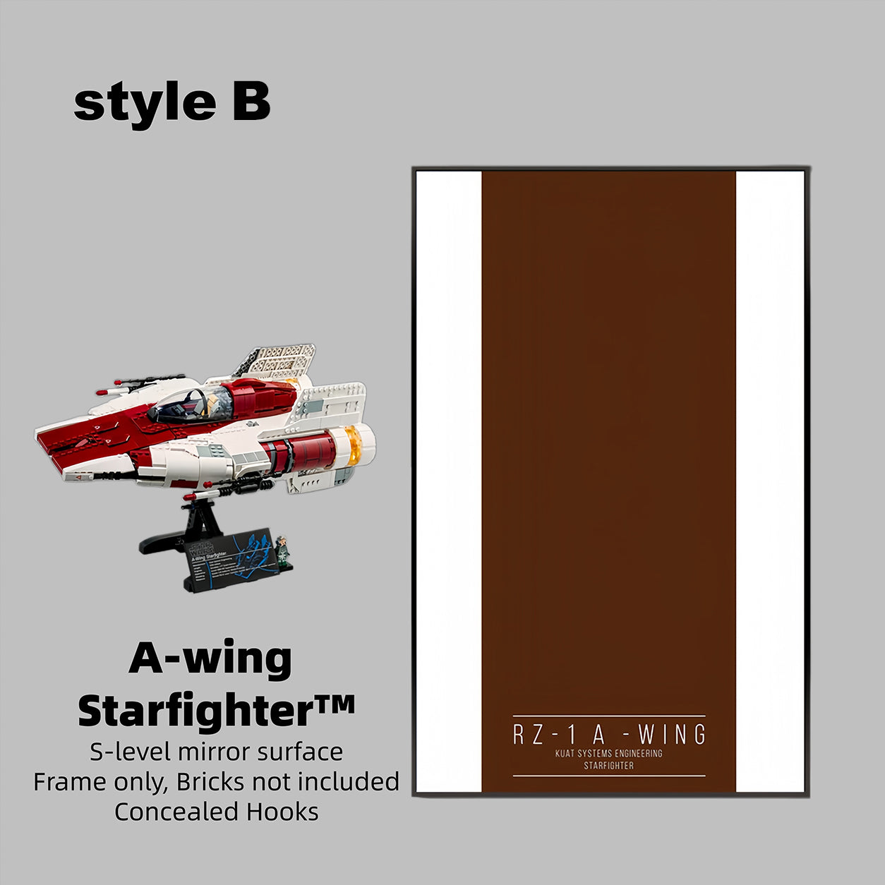 Wall Display frame for LEGO® STAR WARS™ 75275 A-wing Starfighter™(Model Not Included)