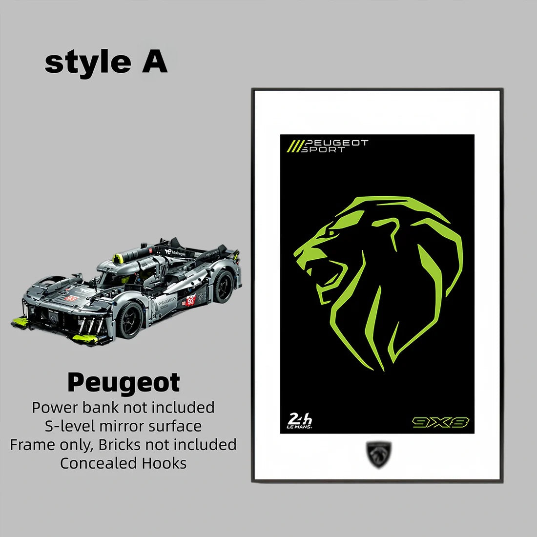 Wall Display Frame for LEGO® Technic™  42156 Peugeot 9X8 (Model Not Included)
