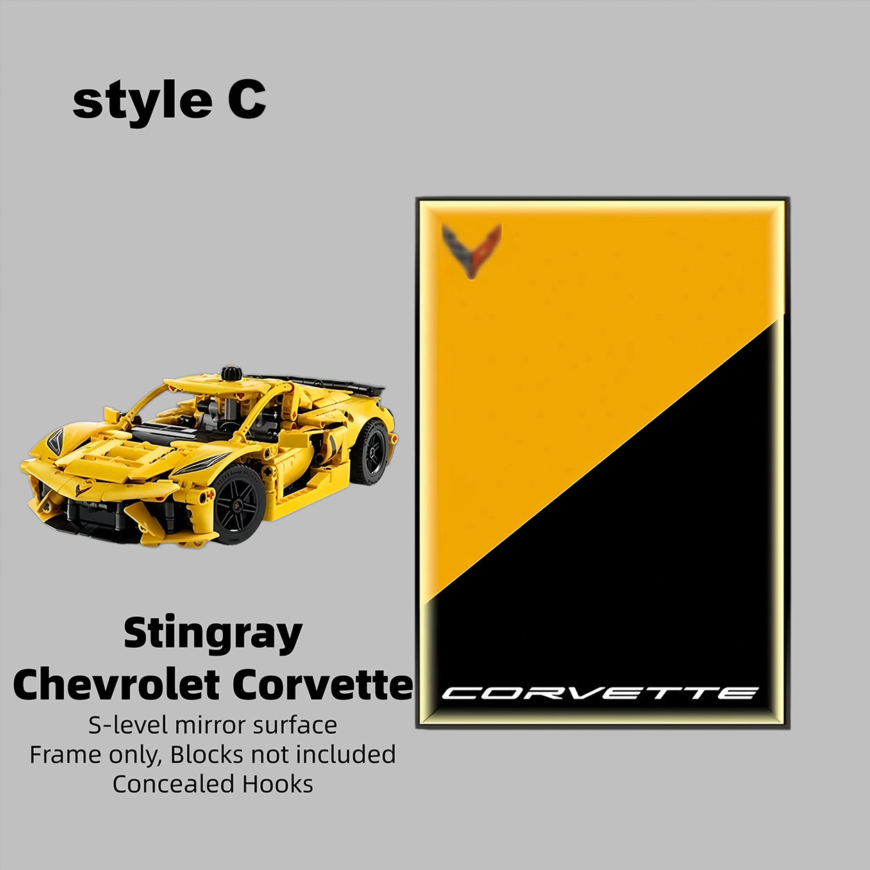 Wall Display Frame For LEGO® TECHNIC™ Chevrolet Corvette Stingray Mid-Size Car 42205 (Model Not Included)