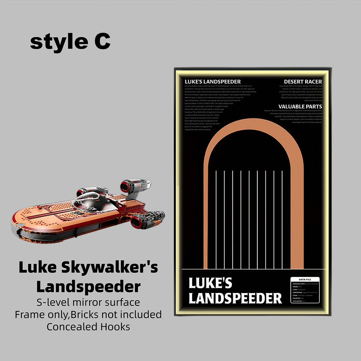 Wall Display Frame for LEGO® Star Wars 75341 Luke Skywalker’s Landspeeder™(Model Not Included)