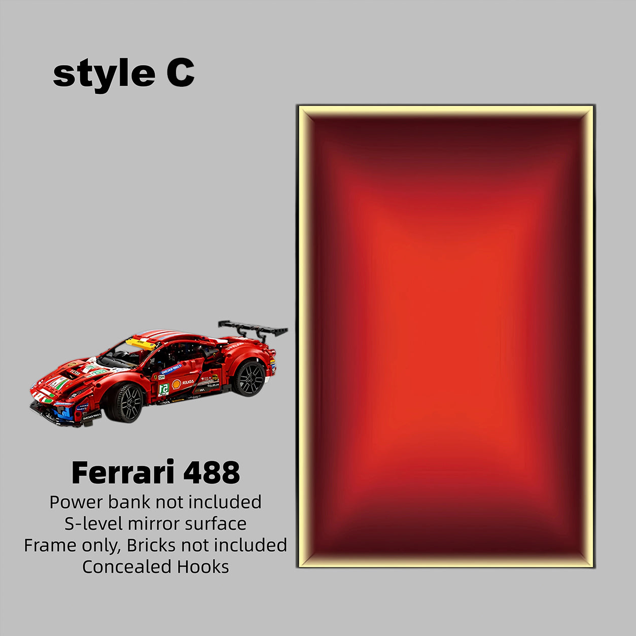 Car Display Wall Frame for LEGO® TECHNIC™ Ferrari 488 42125.(Model Not Included)