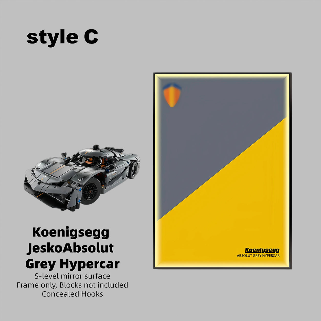 Wall Display Frame For  LEGO® TECHNIC™ Koenigsegg Jesko Absolut Grey Hypercar MID-SIZE CAR 42173 (Model Not Included)