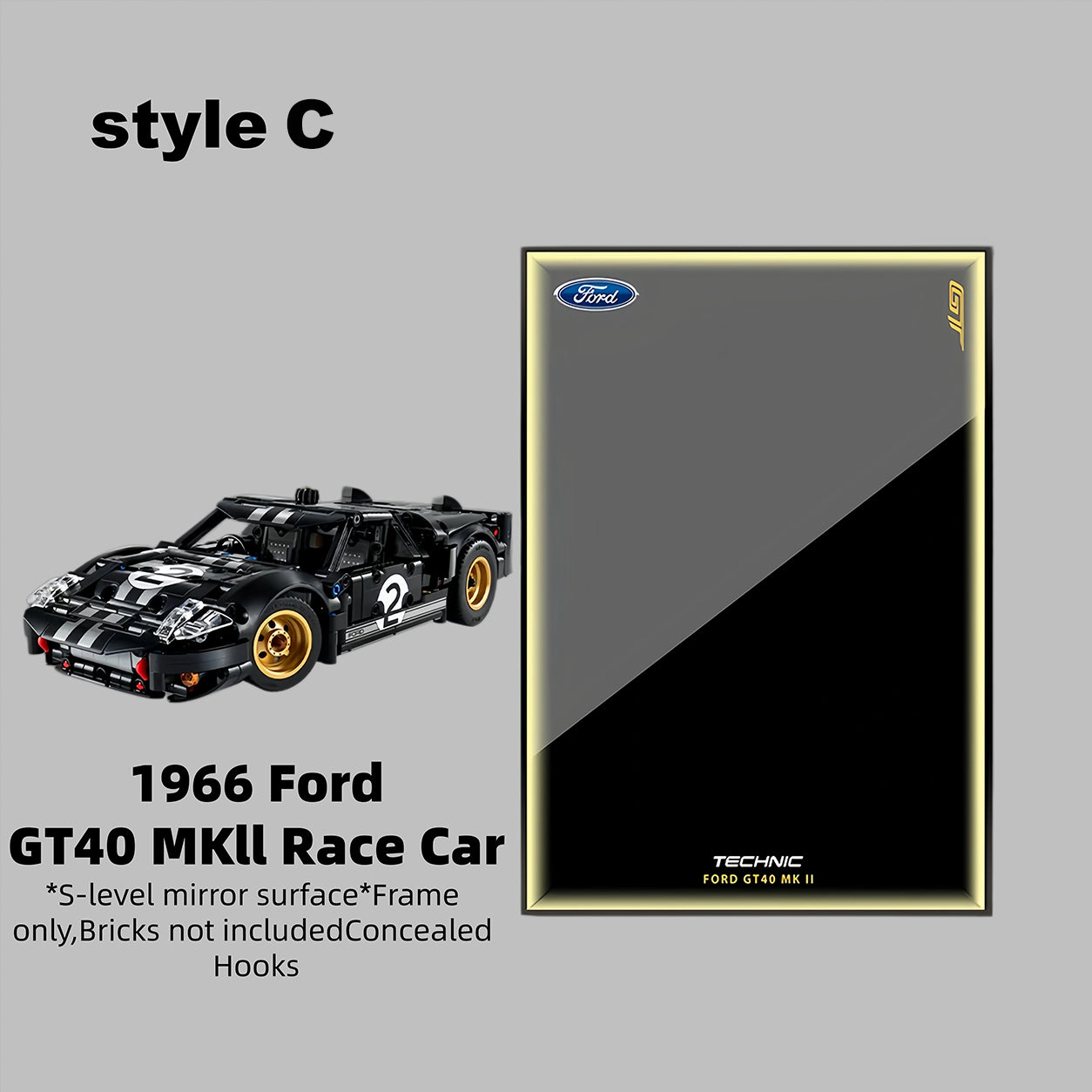 Wall Display Frame for LEGO® Technic™ 1966 Ford GT40 MKII Race Car Mid-Size Car 42223(Model Not Included)