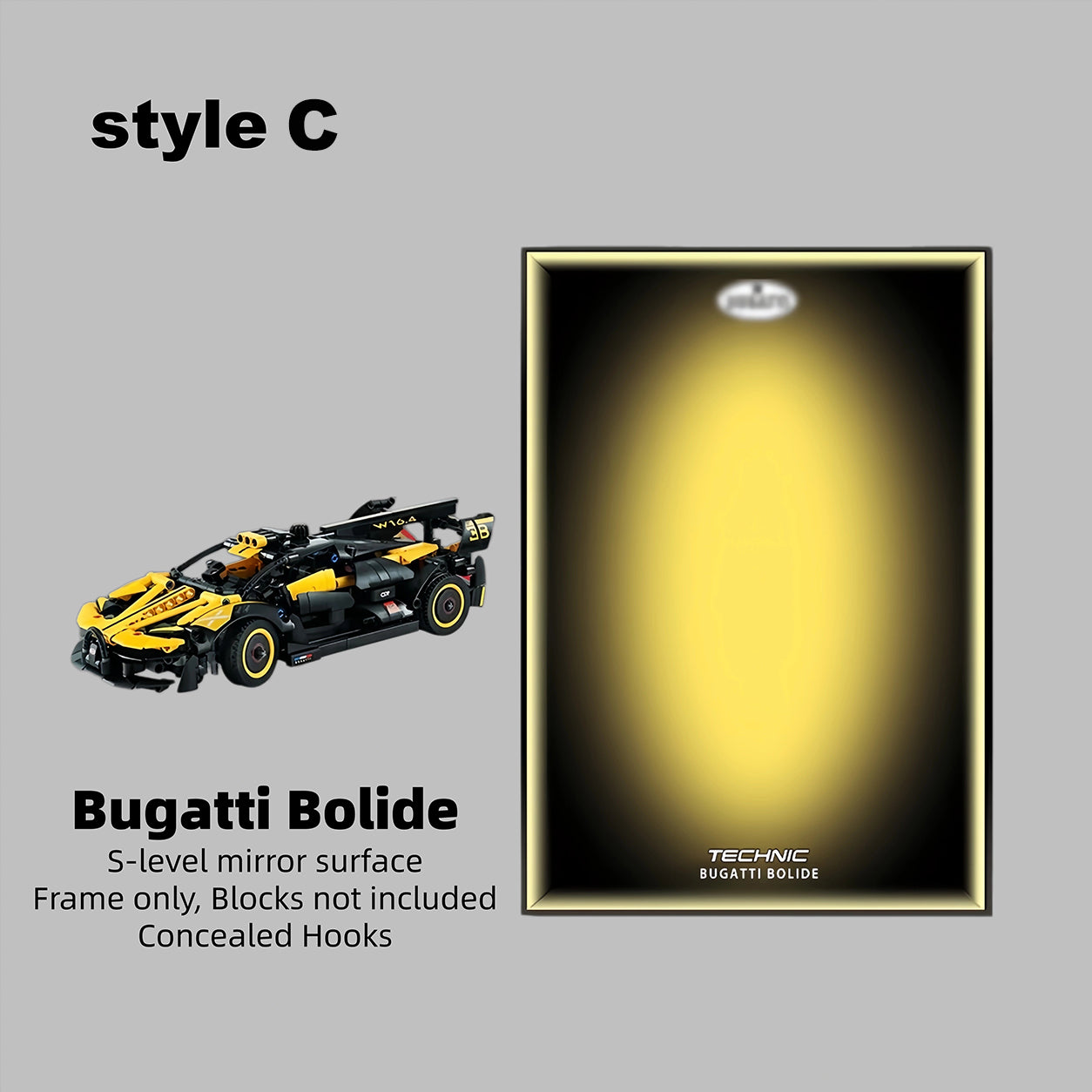 Wall Display Frame For LEGO® TECHNIC™ Bugtti Bolide Mid-Size CAR 42151(Model Not Included)