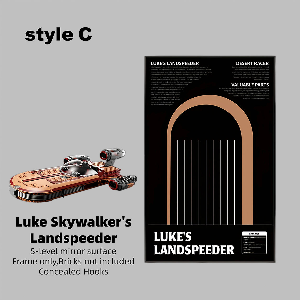 Wall Display Frame for LEGO® Star Wars 75341 Luke Skywalker’s Landspeeder™(Model Not Included)