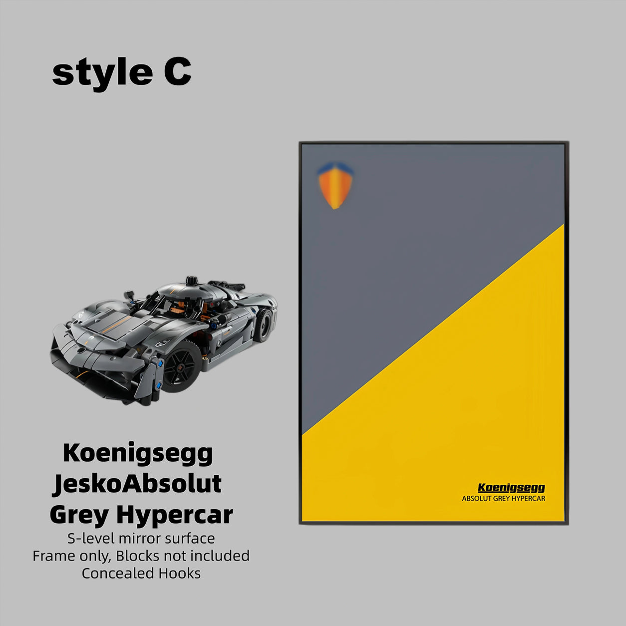 Wall Display Frame For  LEGO® TECHNIC™ Koenigsegg Jesko Absolut Grey Hypercar MID-SIZE CAR 42173 (Model Not Included)
