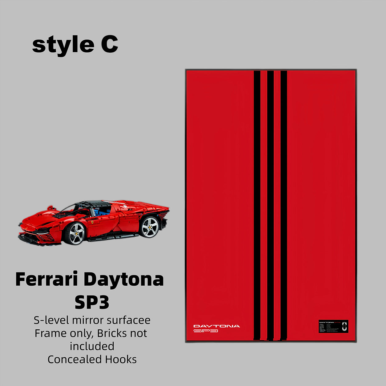Wall Display Frame For LEGO® Technic™ Supercar Ferrari Sp3 42143.(Model Not Included)