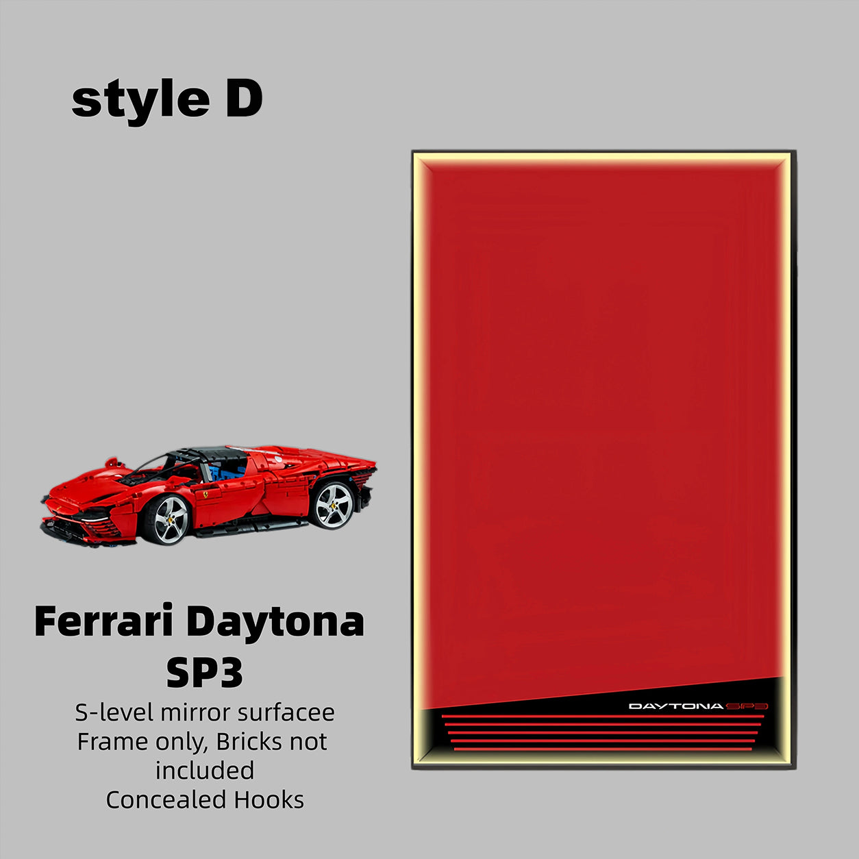 Wall Display Frame For LEGO® Technic™ Supercar Ferrari SP3 42143. （Car not included）