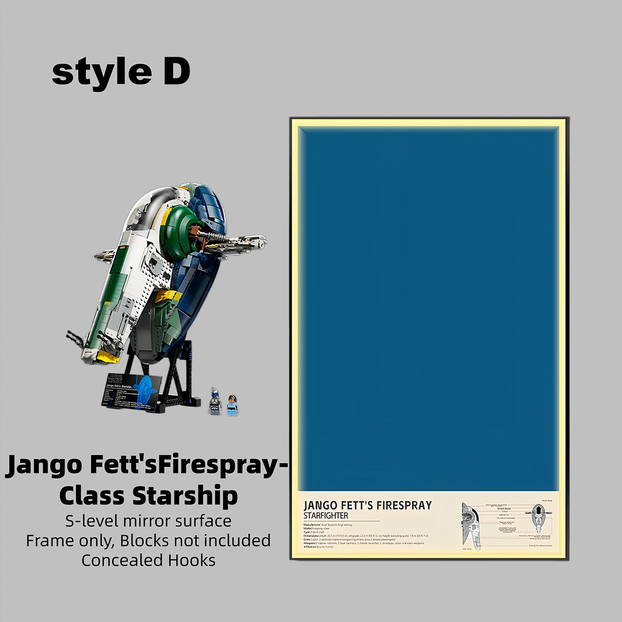 Wall Display frame for LEGO® STAR WARS™ 75409 Jango Fett's Firespray-Class Starship(Model Not Included)