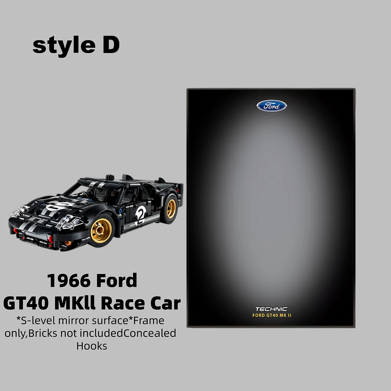 Wall Display Frame for LEGO® Technic™ 1966 Ford GT40 MKII Race Car Mid-Size Car 42223(Model Not Included)