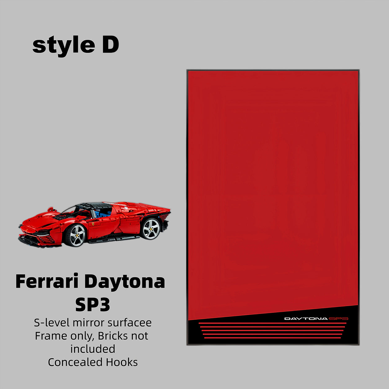 Wall Display Frame For LEGO® Technic™ Supercar Ferrari Sp3 42143.(Model Not Included)