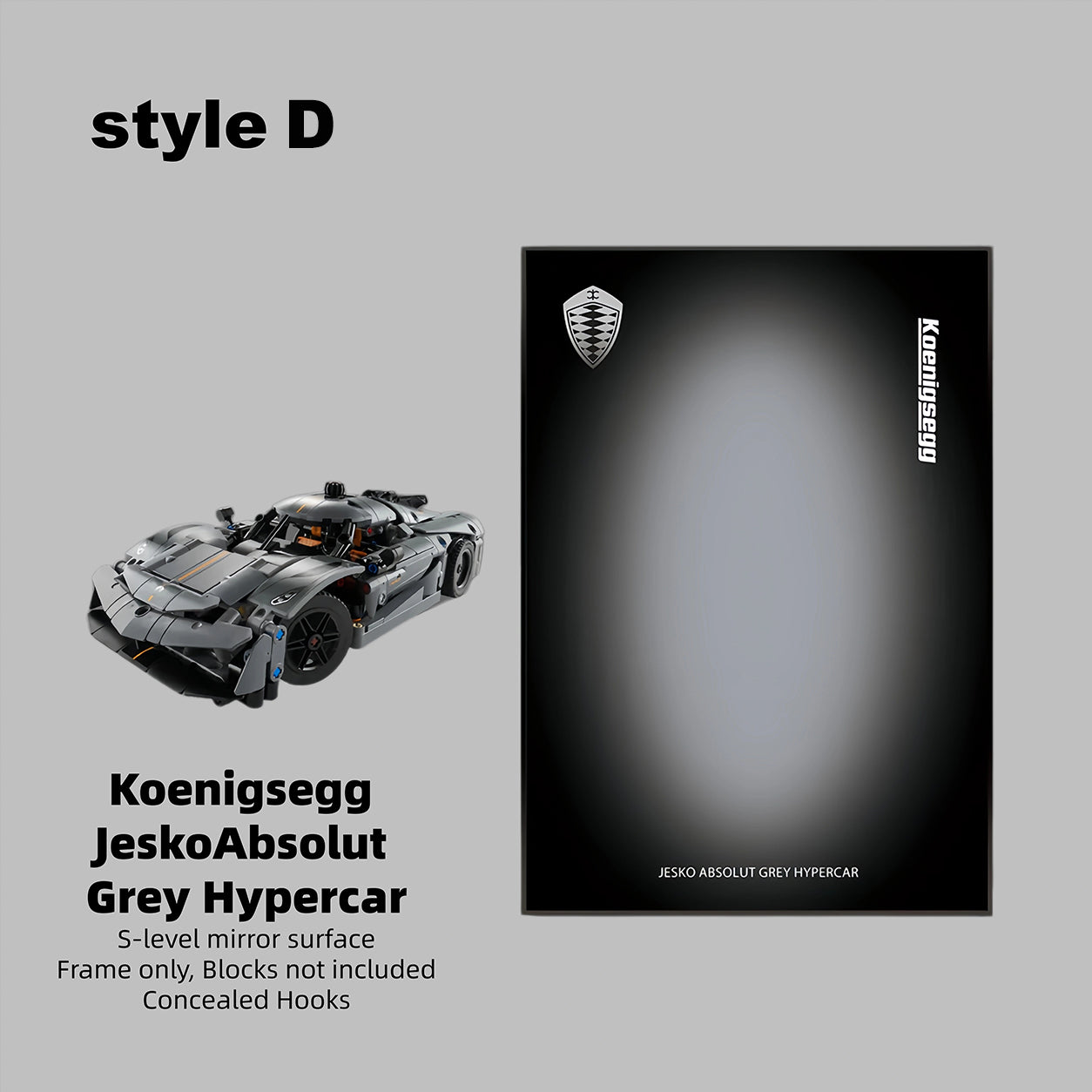 Wall Display Frame For  LEGO® TECHNIC™ Koenigsegg Jesko Absolut Grey Hypercar MID-SIZE CAR 42173 (Model Not Included)