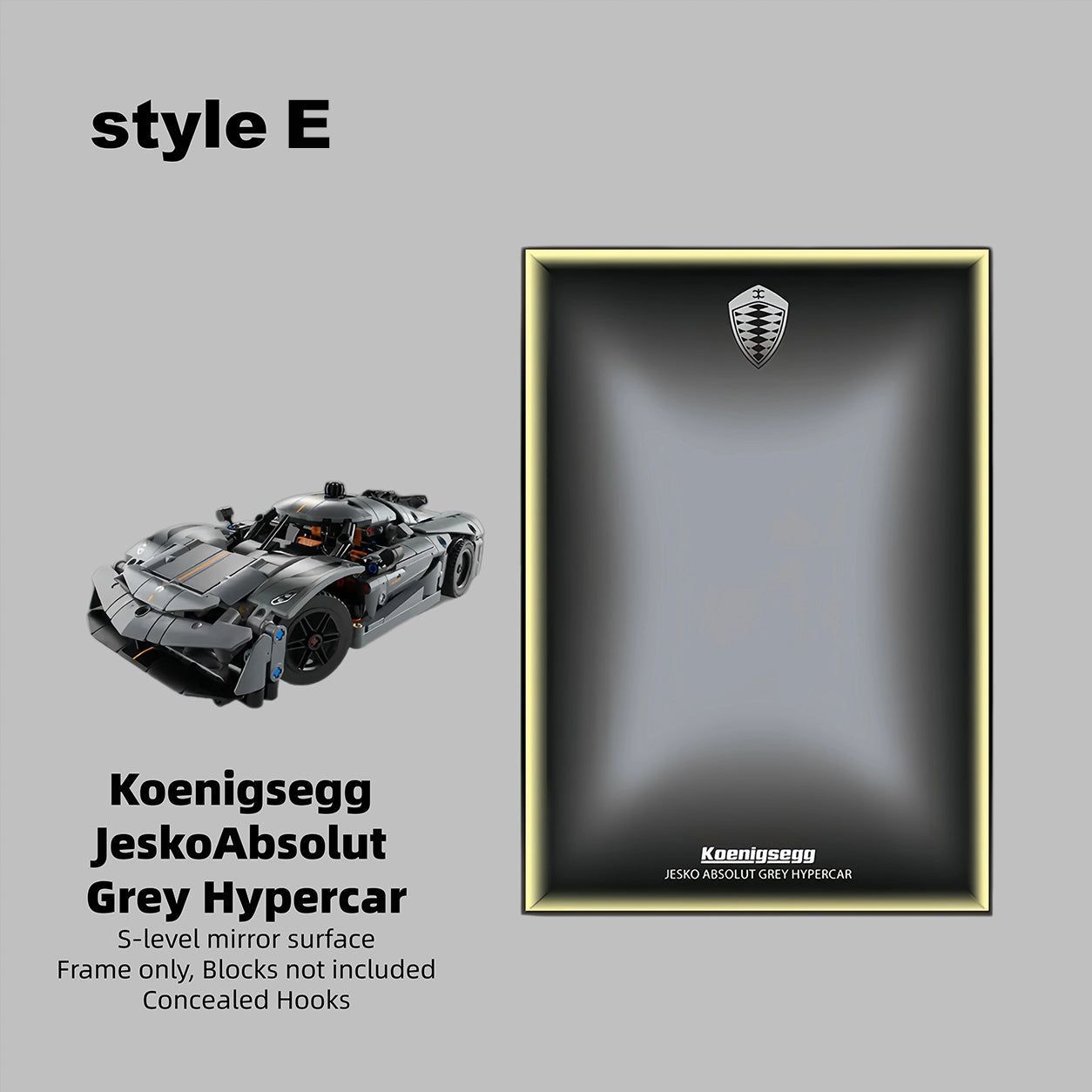 Wall Display Frame For  LEGO® TECHNIC™ Koenigsegg Jesko Absolut Grey Hypercar MID-SIZE CAR 42173 (Model Not Included)