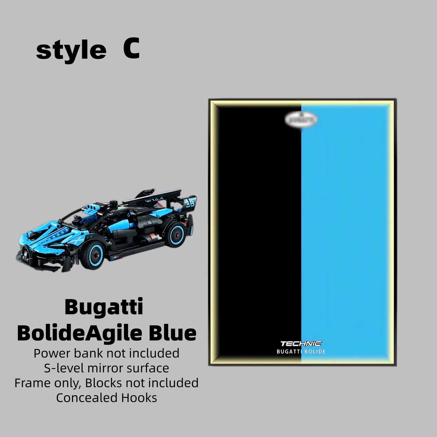 Wall Display Frame For LEGO® TECHNIC™ Bugatti Bolide Agile Blue Mid-Size Car 42162 (Model Not Included)