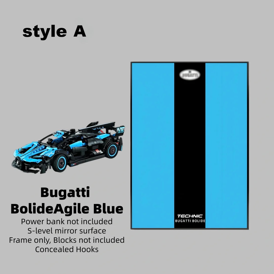 Wall Display Frame For LEGO® TECHNIC™ Bugatti Bolide Agile Blue Mid-Size Car 42162 (Model Not Included)
